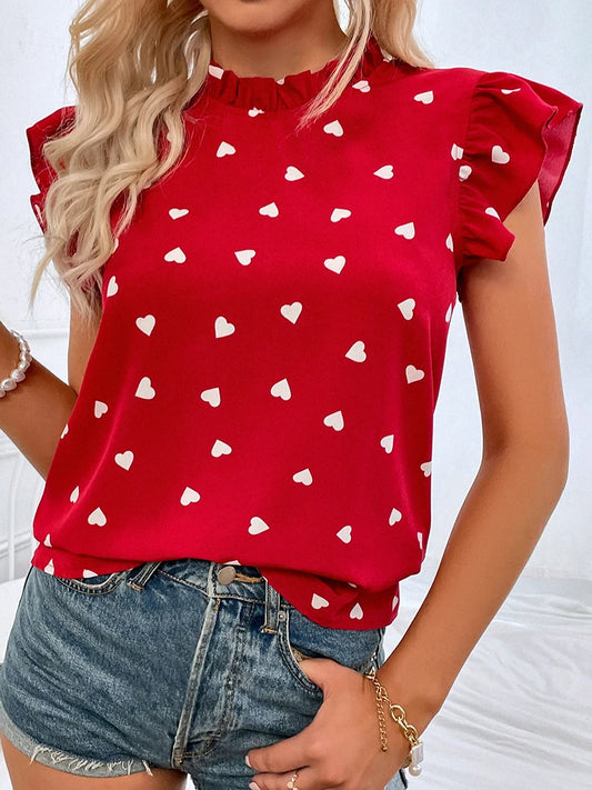 blusa informal con volantes de manga corta